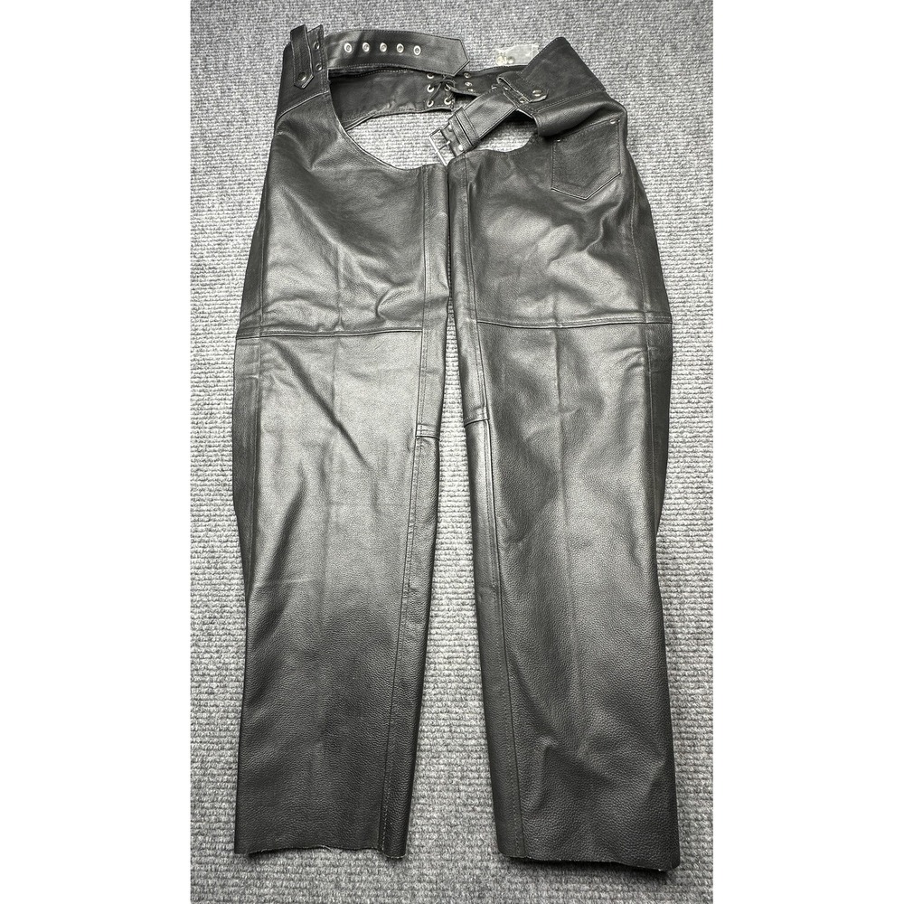 Allstate Leather Chaps Mens Small‎ Black Motorcycle Biker Zip Lined Riding